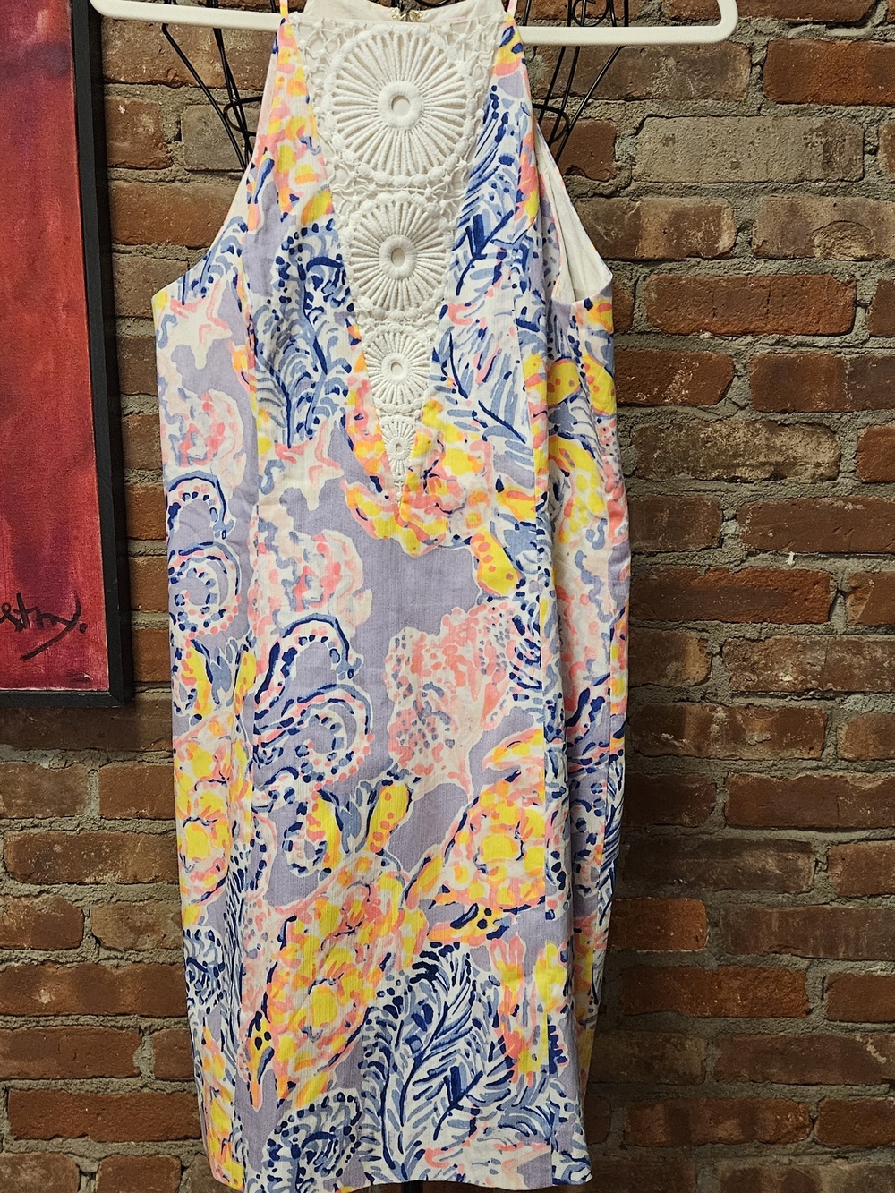Lilly Pulitzer Floral Crochet Cotton Midi Dress in Pink, Yellow & Blue